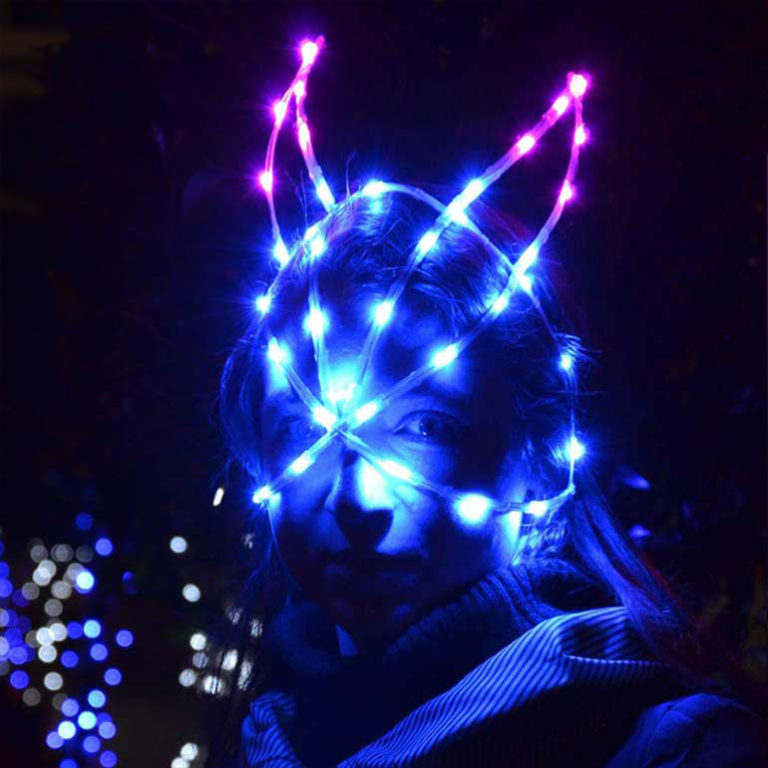 LED mirror mask with moving feathers to Order by