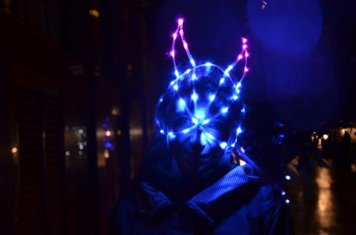 Photo of LED bunny mask on the street