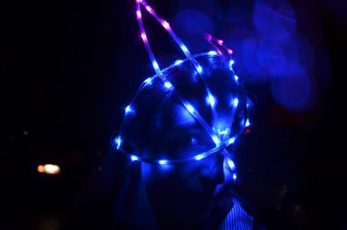 LED bunny mask glowes in blue