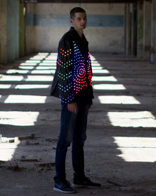 Photohotting in the old building with light up jacket