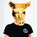 Golden Pig mouth animal mirror mask from different side of view - front