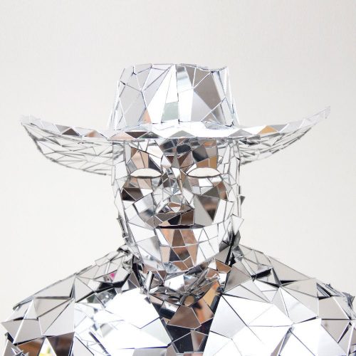 Mirror man with cowboy full head piece