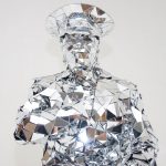 Mirror man "Police" glass man performance costume on the serve