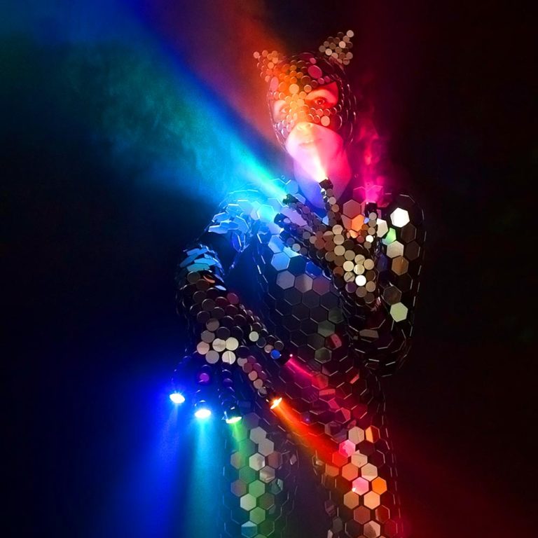 Rainbow LED Mirror rave gloves _M28 by