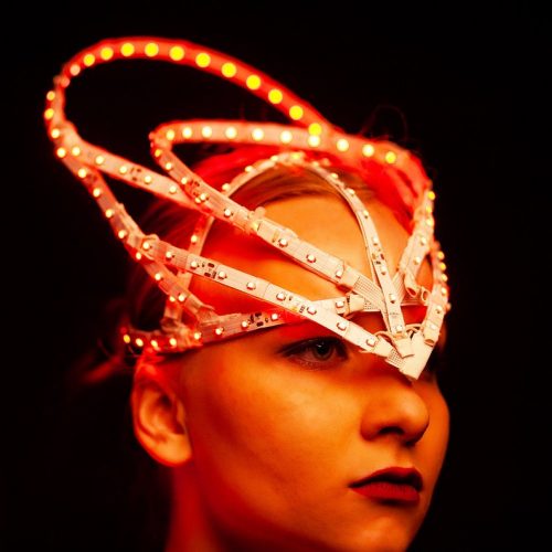 Custom led mask in a form of crown glowes in RED