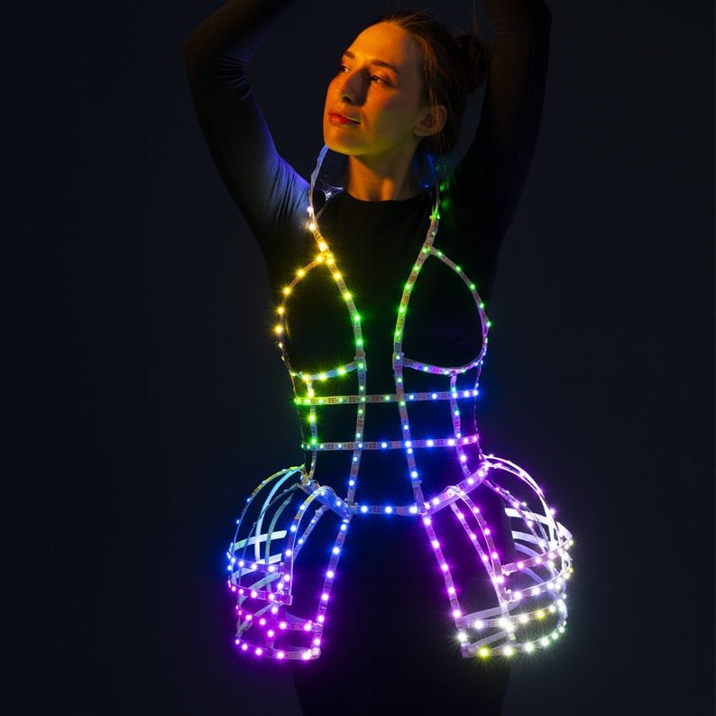 Rave LED light up Cage dress outfit / fashion festival costume clothing  _C17-1