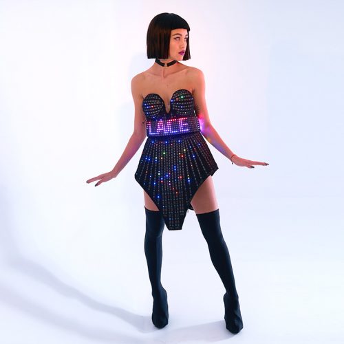 Smart Pixel Dress with Heart Shaped Mirrored Plastic coverage/ Fashion Festival Costume Clothing with Logo LED Belt _H41-1