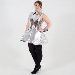 Sequin disco ball mirror bodysuit dress costume in full height view from half a turn