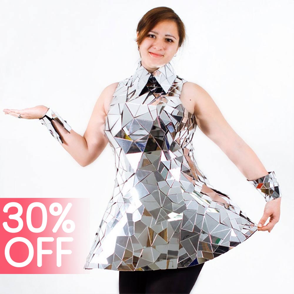 Silver sequin disco ball mirror dress costume - by ETERESHOP