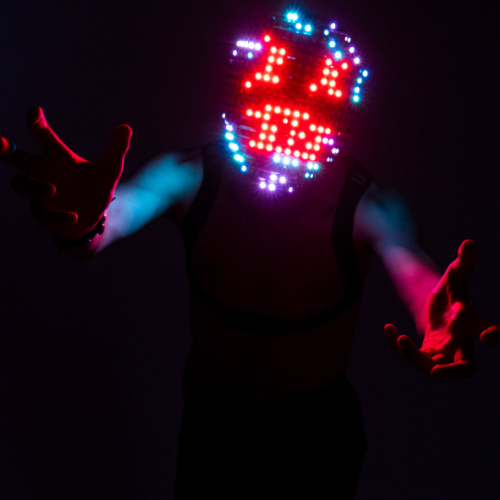 A scary face on a Light up mask