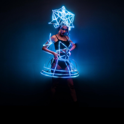 LED cage Dress with shoulders free design