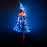 Light Up cage design corset in blue light view from behind