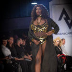 Model wearing Black Gold mirror extreme brazilian sequin bikini