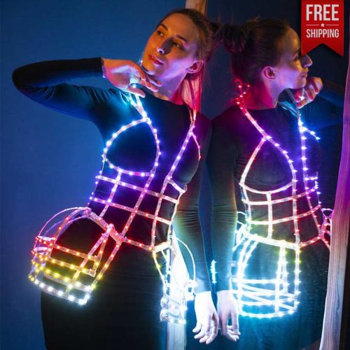 Model wearing led dress outfit and reflect in mirror