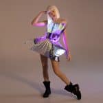 Rave LED light up rainbow dress outfit on mirrored plastic