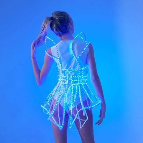 Rave LED light up Cage dress outfit / fashion festival costume in full lenght from behind