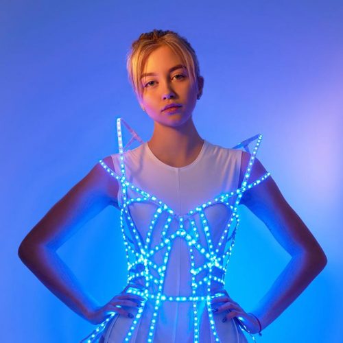 Rave LED light up Cage dress outfit / fashion festival costume clothing view from front top part