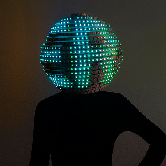 LED Sphere Helmet on White Plastic