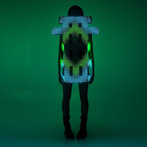Light up costume with wide strips and waveing effects that comes from center