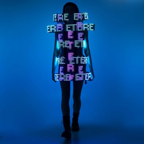 Live Logo dress with LED Text proection on it