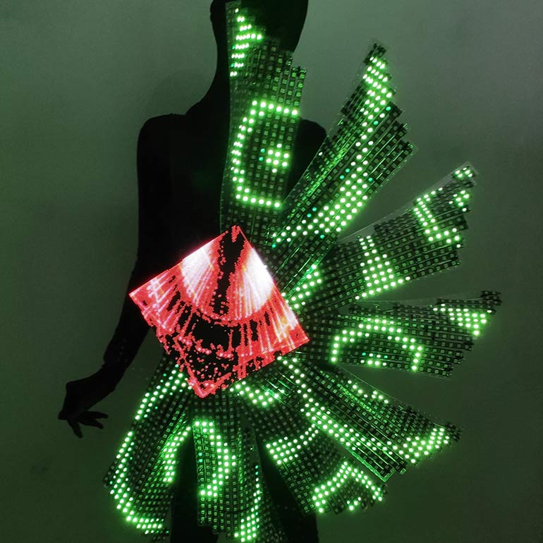 LED Flower costume with green petals and read middle
