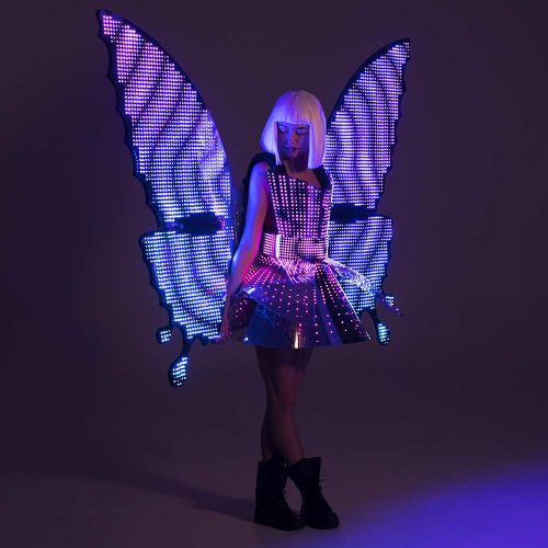 Glowing wings in the dark and a dress