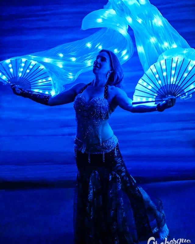 Blue Light Up Fans for Belly Dance