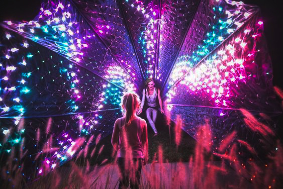 Little Girl enjoying LED Peacock Tail performance