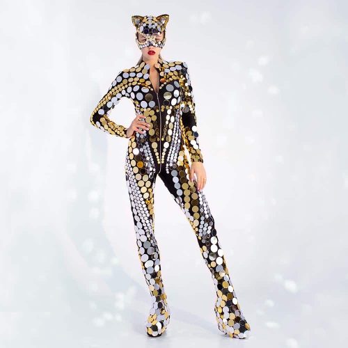 Gold and Silver Mirror Catwoman Suit