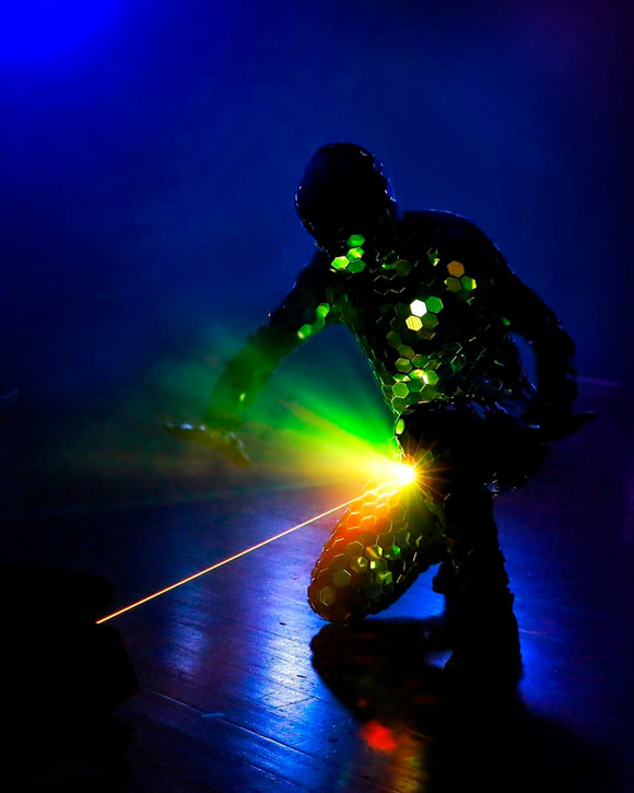 Flexible Mirror Costume in Lazer Lights