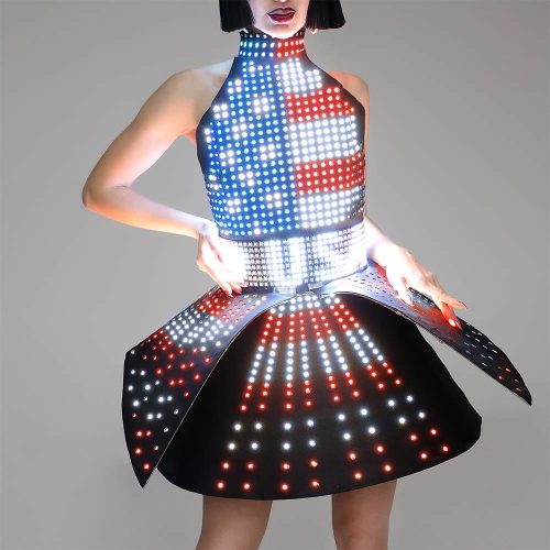 SMART LED Light Up EVA Dress with a Choker with a Plastic Base Rainbow Dress LED US Flag Dress