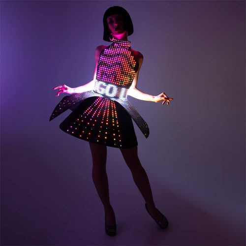 Smart Pixel Dress with Heart Shaped Mirrored Plastic coverage/ Fashion Festival Costume Clothing with Logo LED Belt _H41-1