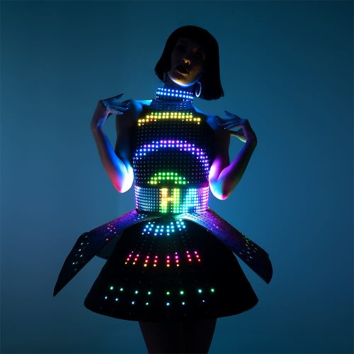 SMART Pixel Dress with a Choker with a Plastic Base Rainbow Outfit