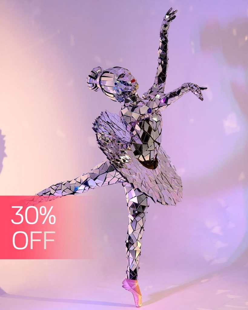 Flexible mirror ballerina costume for performances by