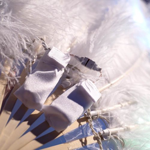 white feather fans with LEDs for performances