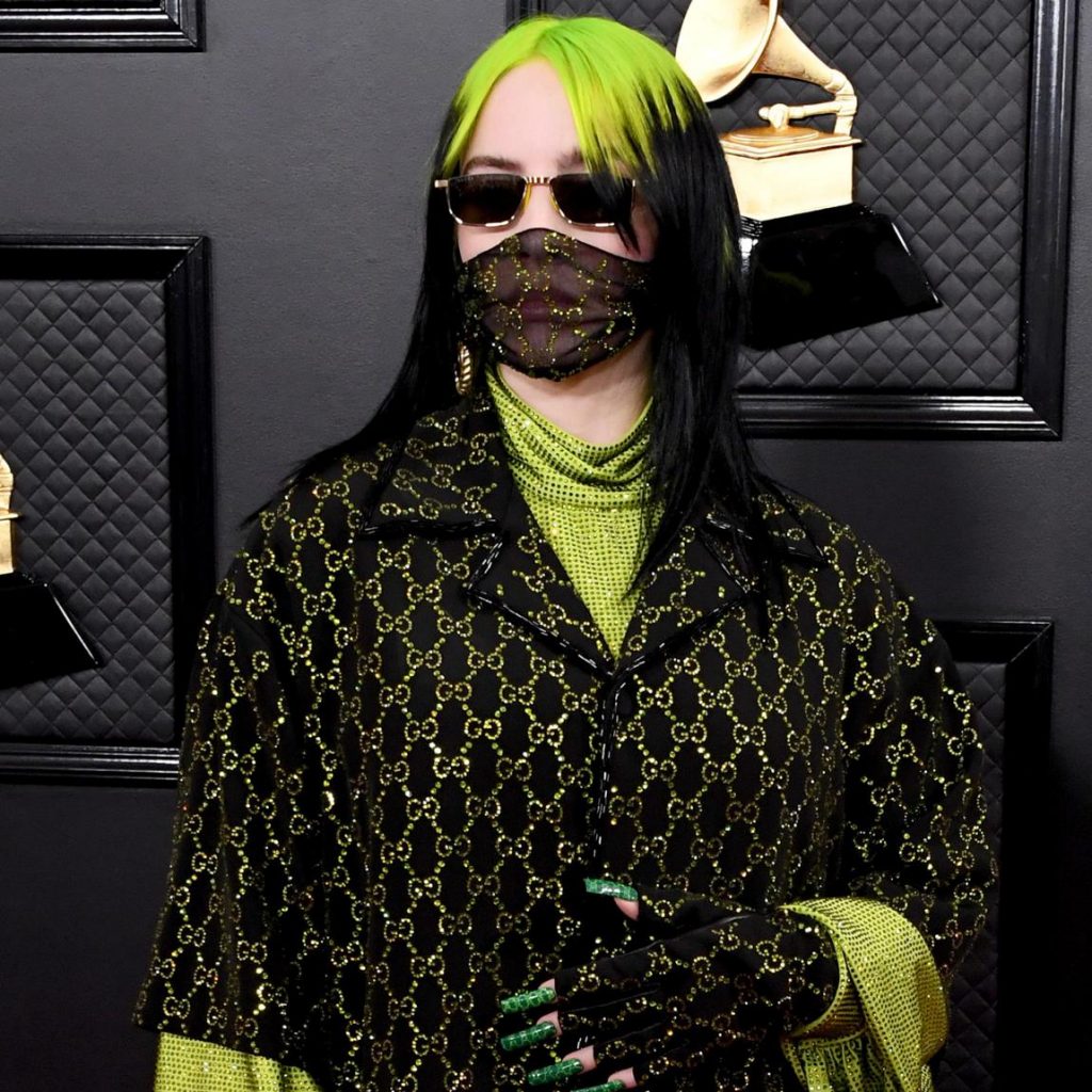 Billie Eilish was one of the first to rock a logo-laden mask this year, wearing a Gucci mask along with her head-to-toe look by the Italian fashion house at the 62nd Annual Grammy Awards, held at Staples Center on January 26