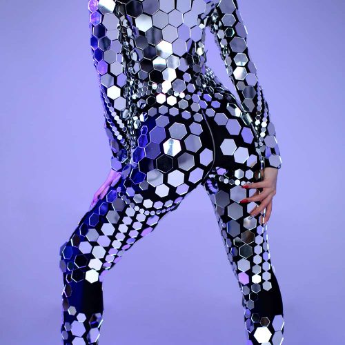 Silver Catsuit Mirror Hexagons ETERESHOP details