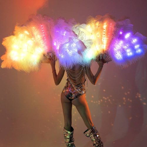 white feather fans with LEDs for performances