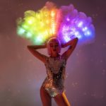 the fan with feathers is luminous