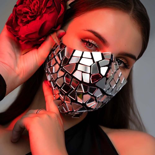 Disco Ball Sphere Masquerade Silver Mirror Mask _O22 - by ETERESHOP