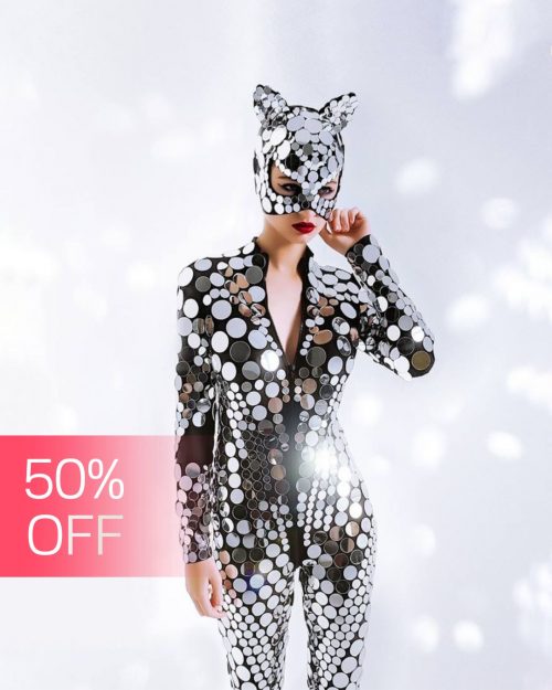 disco-ball-mirror-cat-costume-for-circus-performances