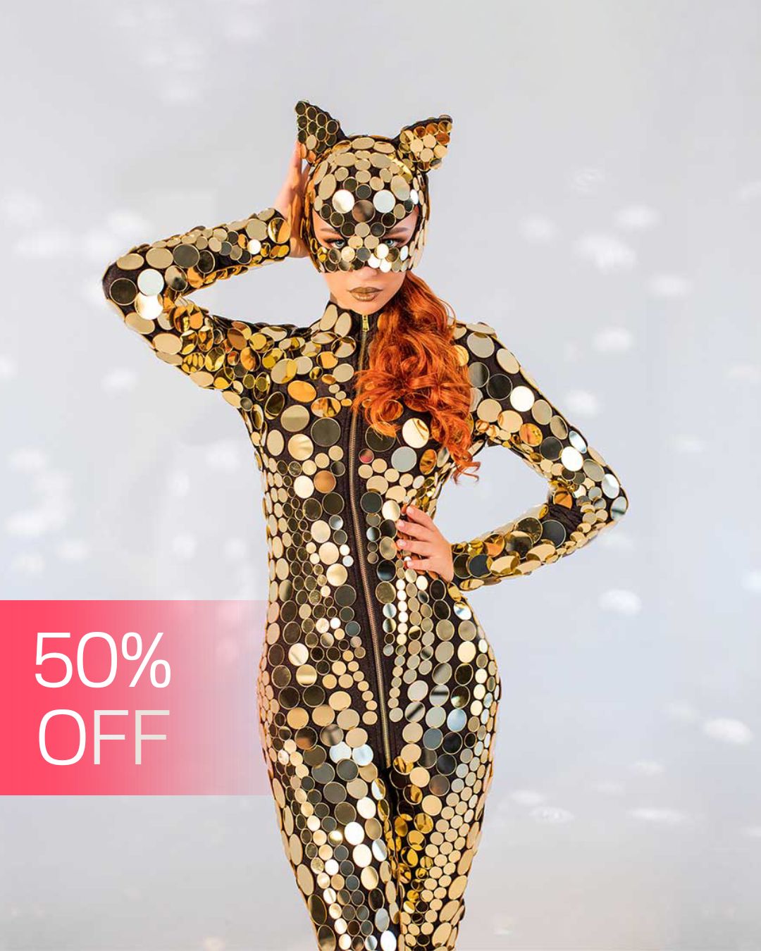 Mirror Kitty Festival wear Disco ball glitter sparkly mirror bodysuit  Circle gold costume _M41-1-2
