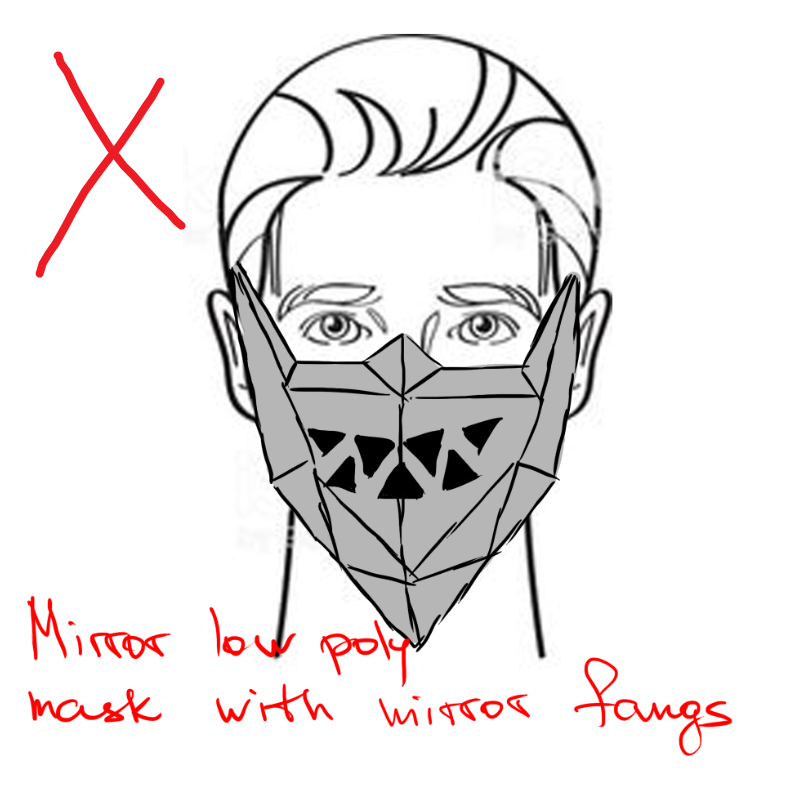 mirror low poly mask with mirror fangs