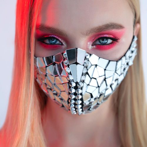 Stewart ø Udgående stof Silver Mirror Face Mask with Spikes for shows and events - ETERESHOP