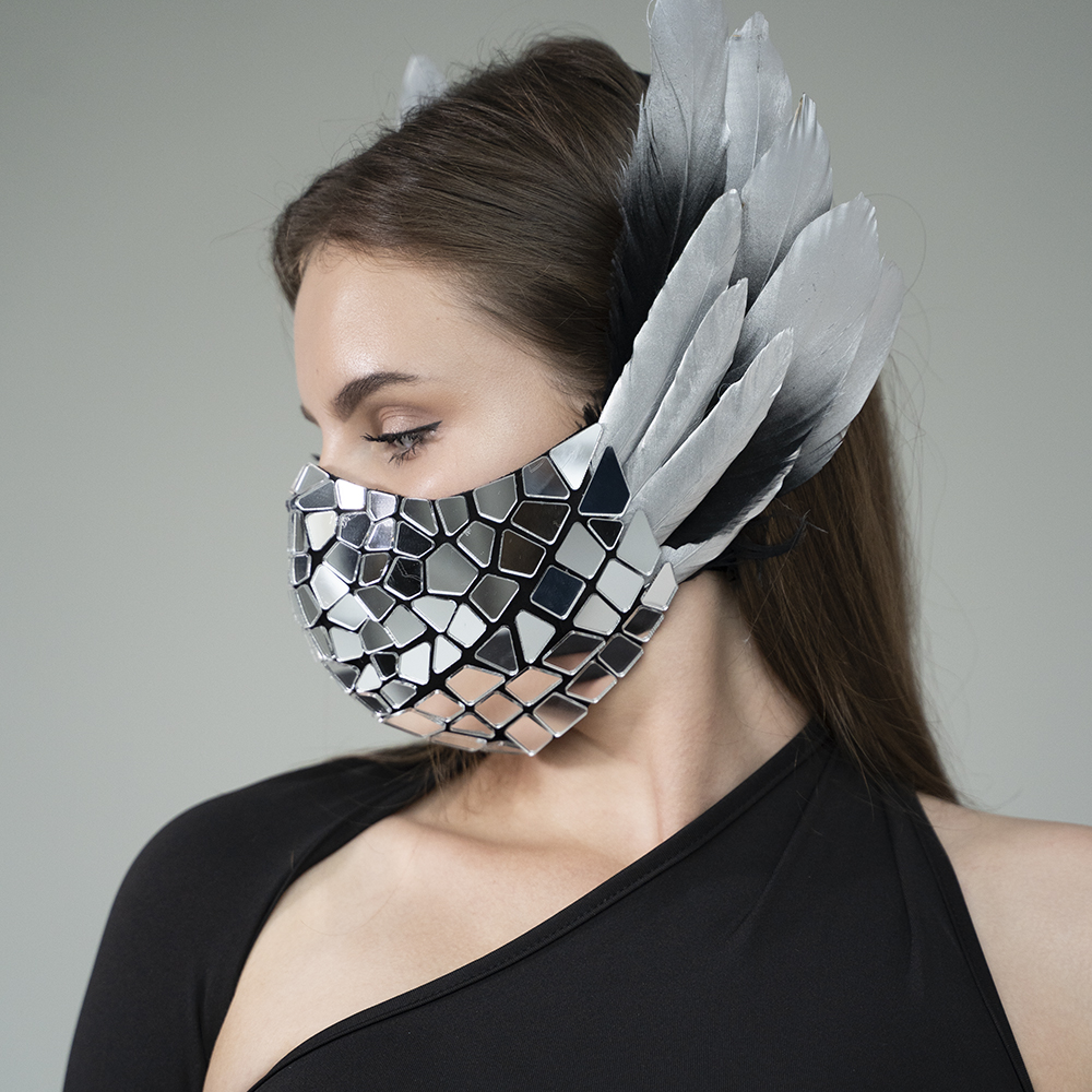 Silver feather mask etereshop