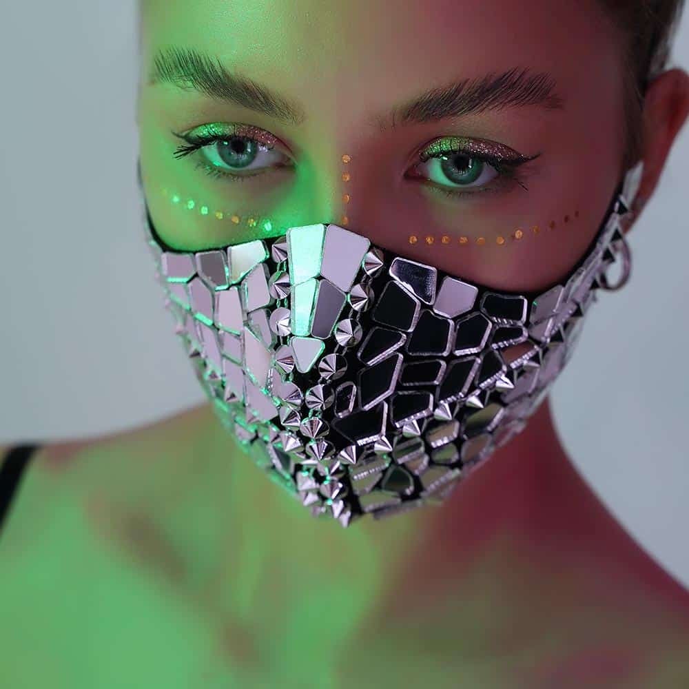 Silver Mirror Face Mask with Spikes by ETERESHOP