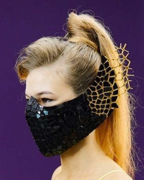 Festival wear black disco ball glitter sparkly mirror mask for sale