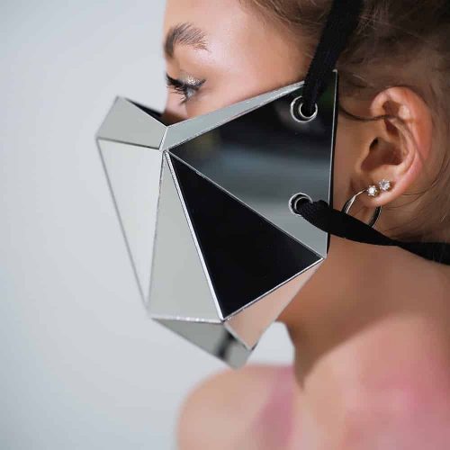 silver mirror low poly mask side view