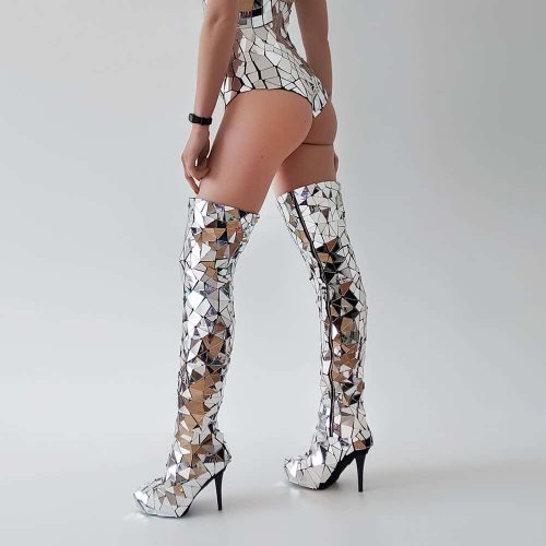 High Silver Mirror Overshoes / festival boots/ sequin shoes/ luxury metallic ravewear / silver boots - by ETERESHOP