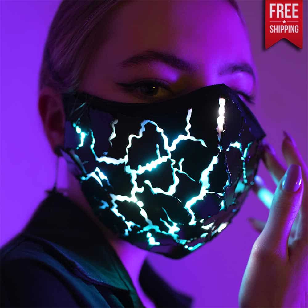 Black Lava Face Mask with Smart LEDs and Сracked Mirror Effect by ETERESHOP